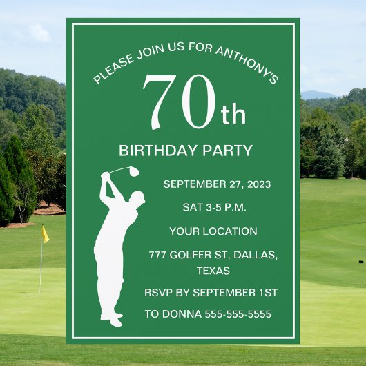 Invitation 70e anniversaire de la fête Golfer Green Par Papa