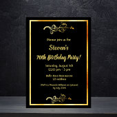 Invitation 70e anniversaire de la fête noir or déco gars