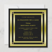 Invitation 70e anniversaire de l'Elegant Black & Gold Framed  (Dos)