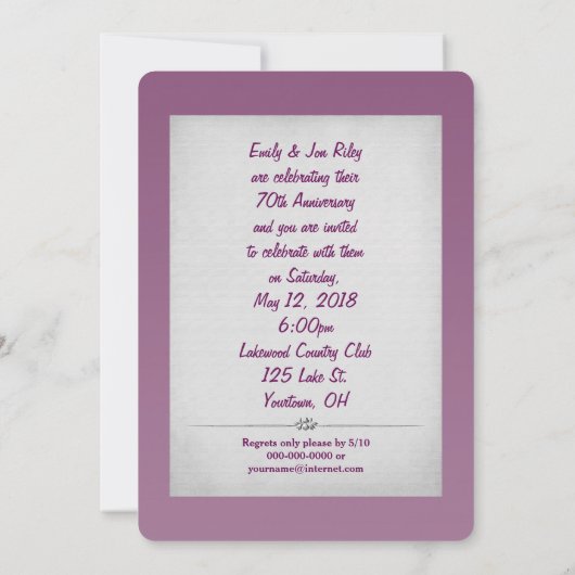 Invitation 70e anniversaire de mariage (Dos)