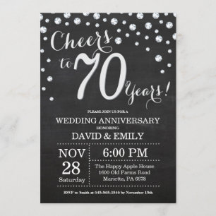 Invitation 70e Anniversaire de Mariage Ardoise Noir Argent