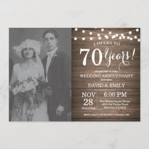 Invitation 70e anniversaire de mariage Bois rustique