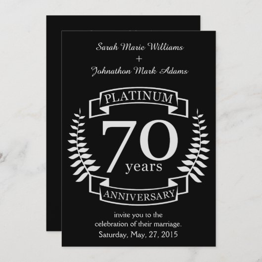 Invitation 70e ANNIVERSAIRE DE MARIAGE PLATINE (Devant / Derrière)