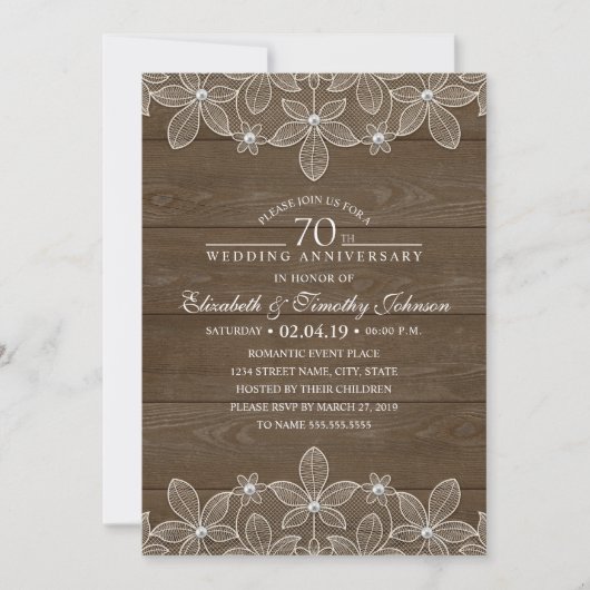 Invitation 70e anniversaire de mariage Rustique Bois Campagne (Devant)