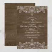 Invitation 70e Anniversaire de Mariage Rustique Bois Dentelle (Devant / Derrière)
