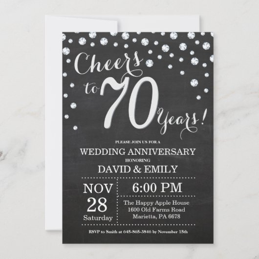 Invitation 70e anniversaire de mariage tableau noir craie arg (Devant)