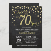 Invitation 70e Anniversaire de Mariage Tableau Noir et Or à l (Devant / Derrière)