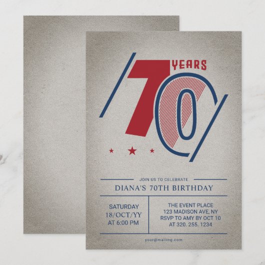 Invitation 70e anniversaire de Retro (Devant / Derrière)
