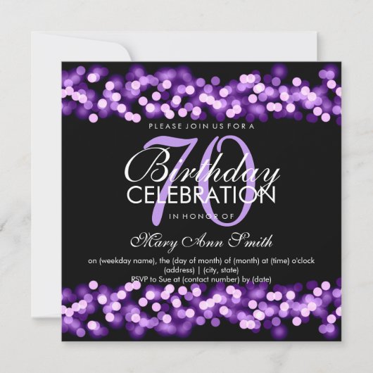 Invitation 70e Anniversaire de violet Hollywood Glam (Devant)