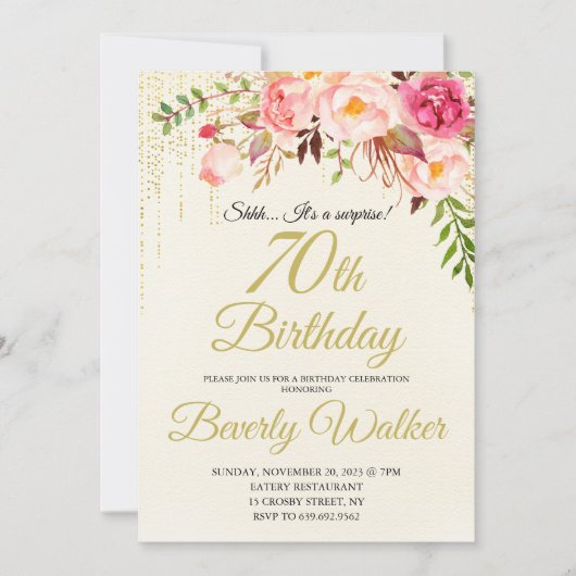 Invitation 70e anniversaire des femmes surprises (Devant)