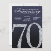 Invitation 70e Anniversaire Diamant Argent Bleu Marine Modern (Devant)
