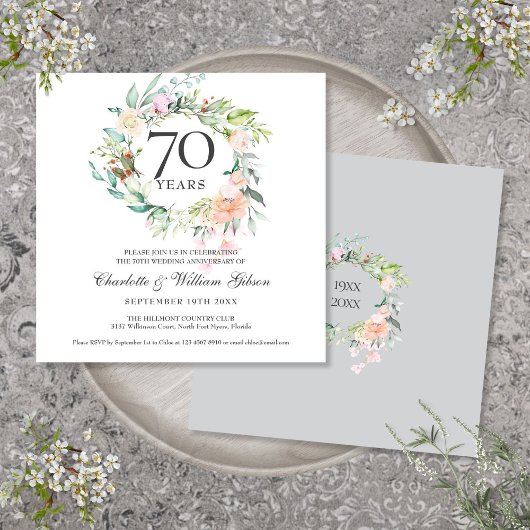 Invitation 70e anniversaire du Mariage Aquarelle Florale