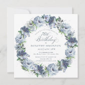 Invitation 70e anniversaire Dusty Blue Flower Wreath (Devant)