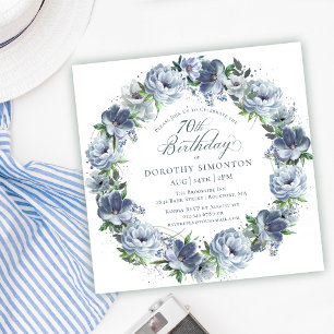 Invitation 70e anniversaire Dusty Blue Flower Wreath