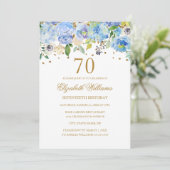 Invitation 70e anniversaire Elégant Blue Gold Floral Invitati (Debout devant)