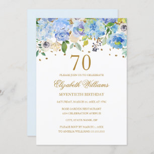 Invitation 70e anniversaire Elégant Blue Gold Floral Invitati