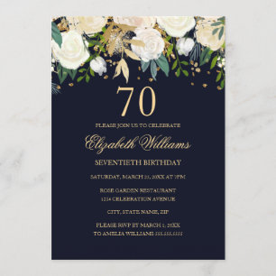 Invitation 70e anniversaire Elegant Navy Gold Floral Invitati
