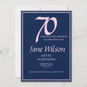 Invitation 70e anniversaire Élégant Rose, Moderne Navy Script (Devant)