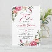 Invitation 70e anniversaire Elégante Floral Rose Red Custom P (Debout devant)