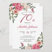Invitation 70e anniversaire Elégante Floral Rose Red Custom P (Devant / Derrière)