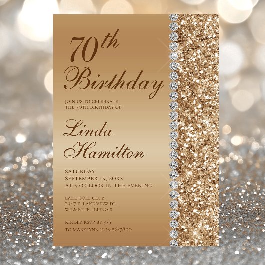 Invitation 70e anniversaire en or élégant