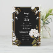 Invitation 70e anniversaire/fête Gold Ornate Frame Blanc Fleu (Debout devant)