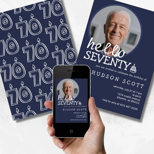 Invitation 70e anniversaire Fête Hommes Photo Soixante-dix Ma