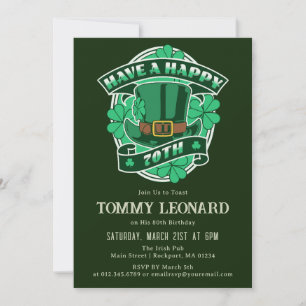 Invitation 70e anniversaire fête Leprechaun Casquette Shamroc