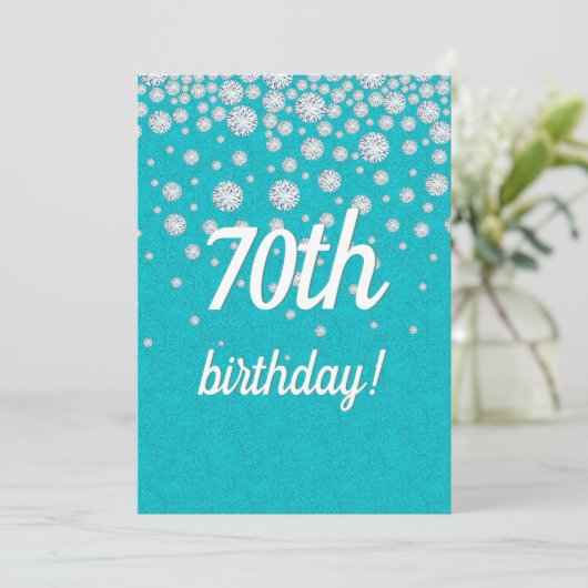 Invitation 70e anniversaire fête turquoise parties scintillan (Debout devant)