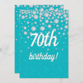 Invitation 70e anniversaire fête turquoise parties scintillan (Devant / Derrière)