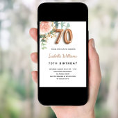 Invitation 70e anniversaire fleurie rose or eucalyptus vert