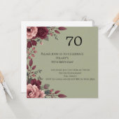 Invitation 70e Anniversaire Fleurs Sombres Luxe (Devant/Arrière en situation)