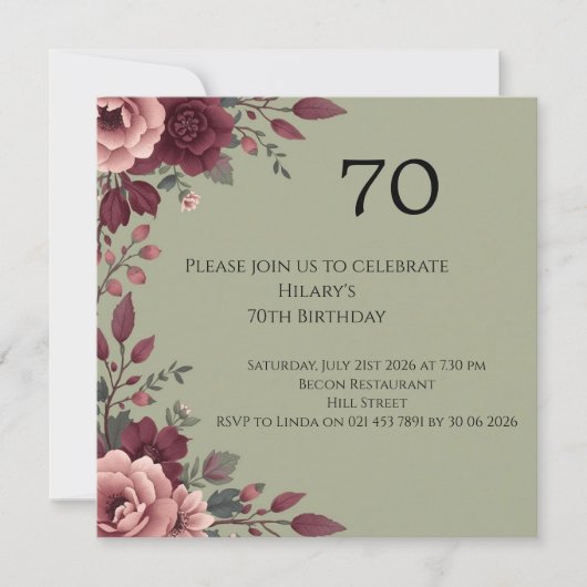 Invitation 70e Anniversaire Fleurs Sombres Luxe (Devant)