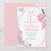 Invitation 70e anniversaire Floral Blush Rose Watercolor Part (Devant / Derrière)