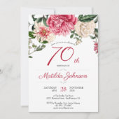 Invitation 70e anniversaire Floral Botanical Elegant Red Part (Devant)