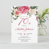 Invitation 70e anniversaire Floral Botanical Elegant Red Part (Debout devant)