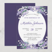 Invitation 70e anniversaire Floral foncé Purple Wisteria Élég (Devant / Derrière)