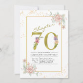 Invitation 70e anniversaire Floral Gold Script (Devant)