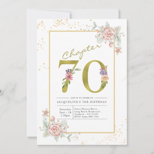 Invitation 70e anniversaire Floral Gold Script (Devant)