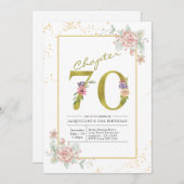 Invitation 70e anniversaire Floral Gold Script (Devant / Derrière)