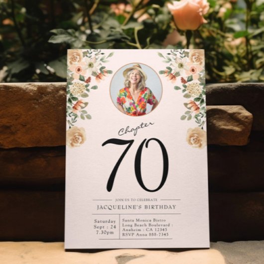 Invitation 70e anniversaire Floral Photo Party