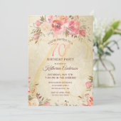 Invitation 70e anniversaire Floral Rose Roses Gold Shimmer Pa (Debout devant)