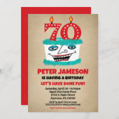 Invitation 70e anniversaire Gâteau drôle Mens Déco (Devant / Derrière)