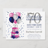Invitation 70e Anniversaire Gâteau rose Enregistrer la date I (Devant)