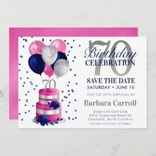 Invitation 70e Anniversaire Gâteau rose Enregistrer la date I