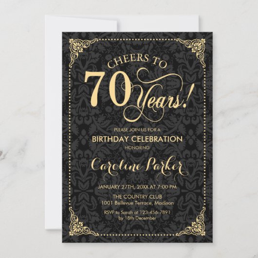 Invitation 70e anniversaire - Gold Black Damask (Devant)