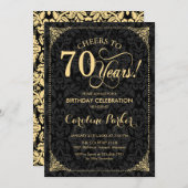 Invitation 70e anniversaire - Gold Black Damask (Devant / Derrière)