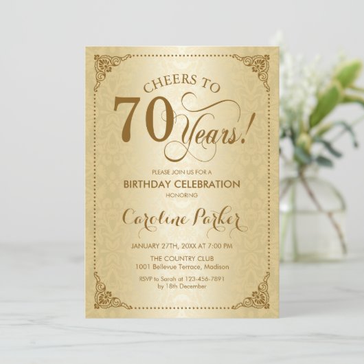 Invitation 70e anniversaire - Gold Damask (Debout devant)