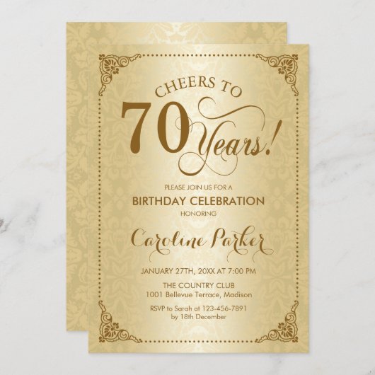 Invitation 70e anniversaire - Gold Damask (Devant / Derrière)