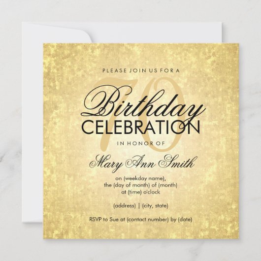 Invitation 70e anniversaire Gold Foil Look Confetti Stars (Devant)